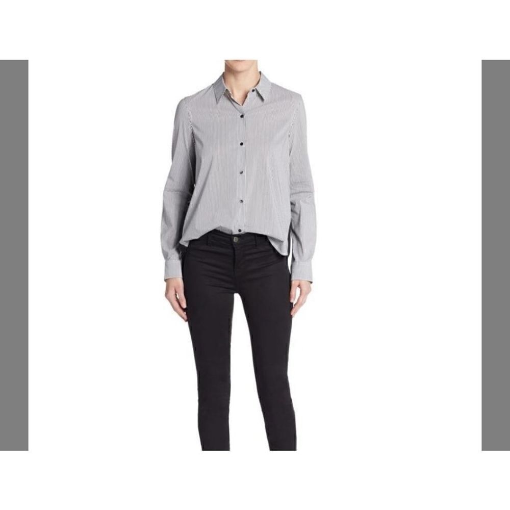 Sam Edelman Black White Striped Shirt Wren Chiffon-back Button-down Top